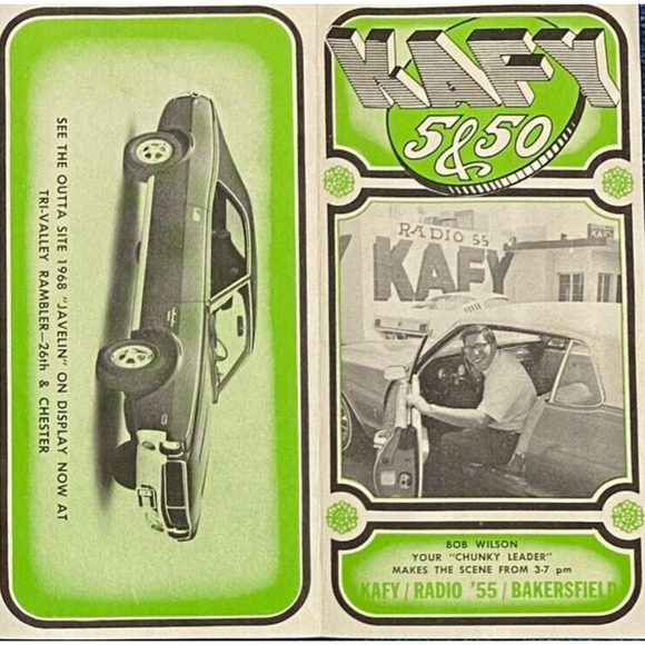 VTG 1967 Radio Station KAFY 55 Music Survey Bakersfield CA 1968 AMC Javelin - Picture 1 of 3
